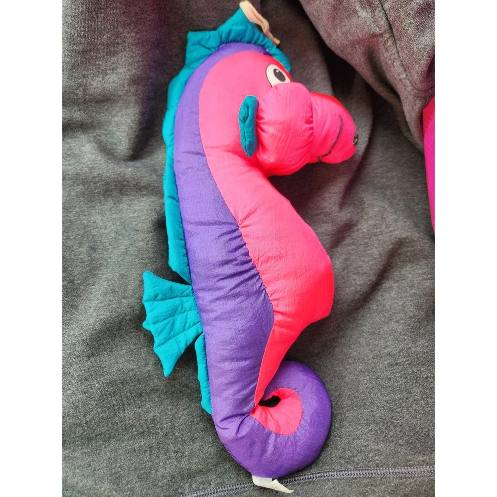 Vintage CLOUD 9 TOYS Seahorse Nylon Hanging 14" Plush Neon Pink Purple